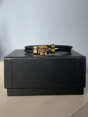 VERSACE Gold MEDUSA & Black Braided Leather Bracelet – Unisex