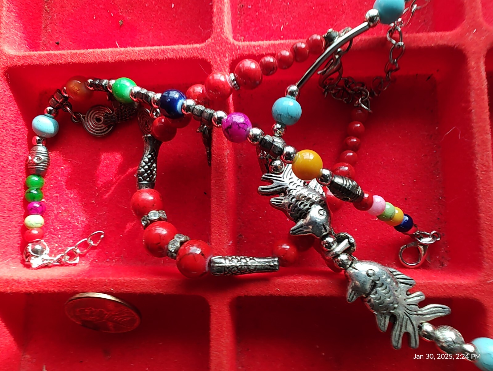 Boho Tibetan Silver Bangle Bracelet 3 Pcs Colorful Natural Stone Charms gallery