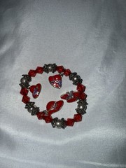 Vintage Red Hat Society Bracelet Stretch Red Beads Red Enamel Hat Charms