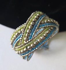 Y2K Glass Seed Bead Metal Beads Woven Cuff Bracelet One Size