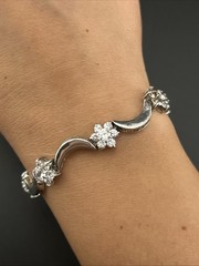 Sterling Silver 925 NLM Crescent Moon Luna CZ Cluster Star Bracelet