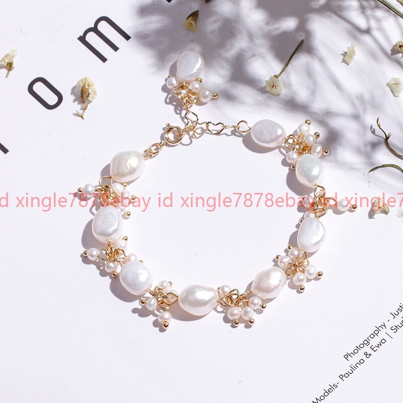 Genuine Natural 11-12mm White Freshwater Baroque Pearl Beads Bracelet 6-9'' gallery