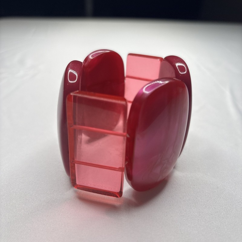 Vintage Beautiful Lucite Rectangular🧡 Panel Stretch Bracelet Polished 70s Boho gallery