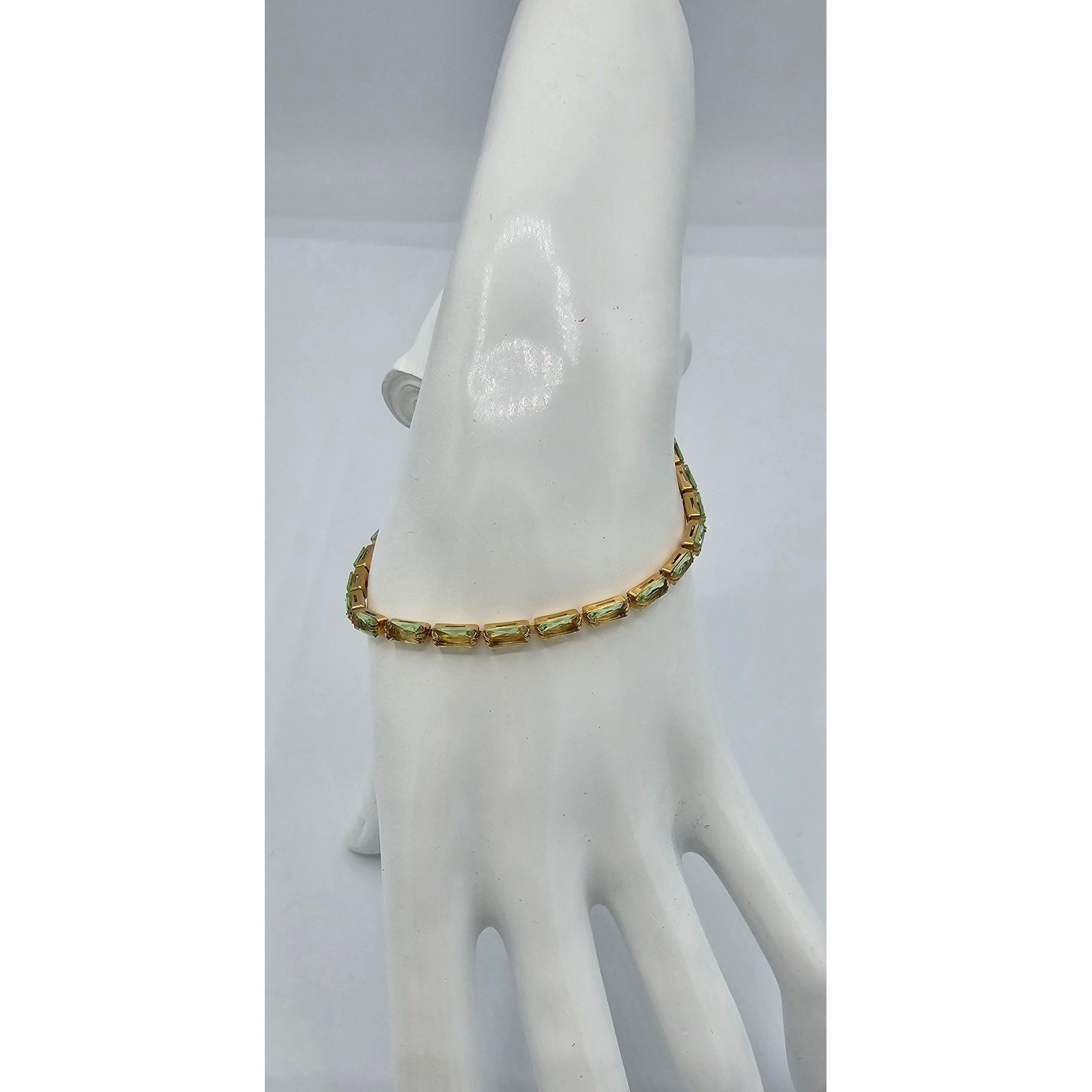 Oshena Radiance Tennis Bracelet Womens OS Green Baguette Crystal Gold MSRP $88 gallery