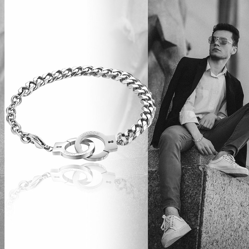 Stainless Steel Handcuff Buckle Bracelet Chain Cuff Bangle Adjustable Mens Gift gallery