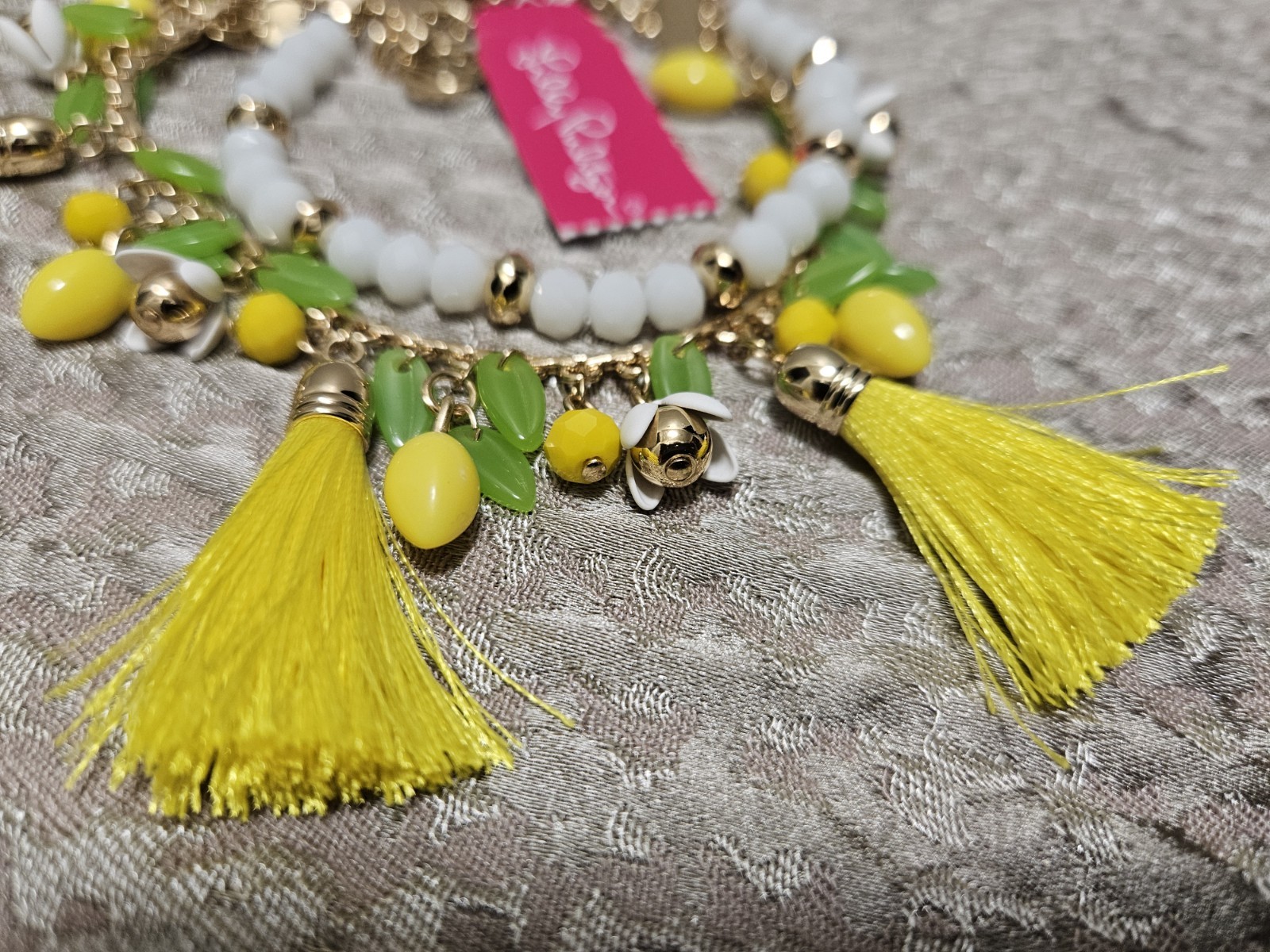 LILLY PULITZER BRACELET⭐ YELLOW LEMON TASSEL ⭐️ NWT3 Strand Beaded Chain gallery