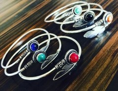 Larimar & Mix Gemstone 925 Sterling Silver Plated 10 Pcs Leaf Traditional Bangle