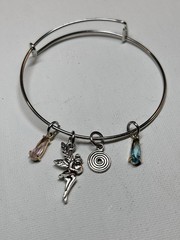 Silver Tone Wire Bangle Charm Bracelet Fairy Dangle Charms Multicolor Crystals