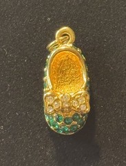 Firenza Baby Shoe Charm Green Rhinestone Gold-Tone