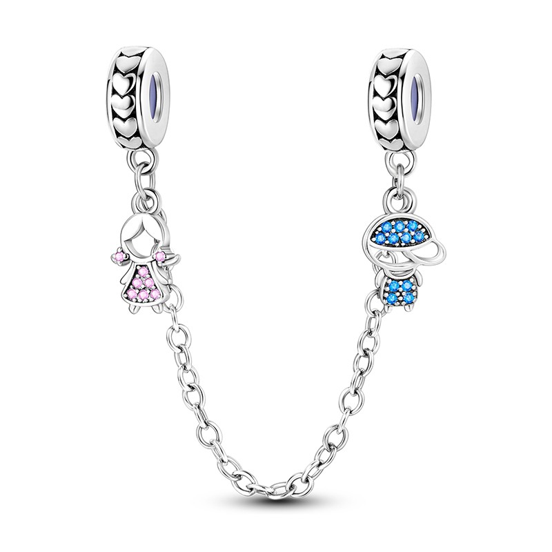 MULA European Boys Girls Safety Chain DIY Charm CZ For Bracelet 925 SilverPlated gallery