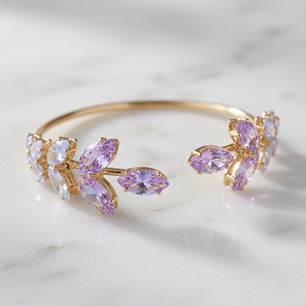 Gold N Pink Crystal Leaf Cuff Bracelet gallery