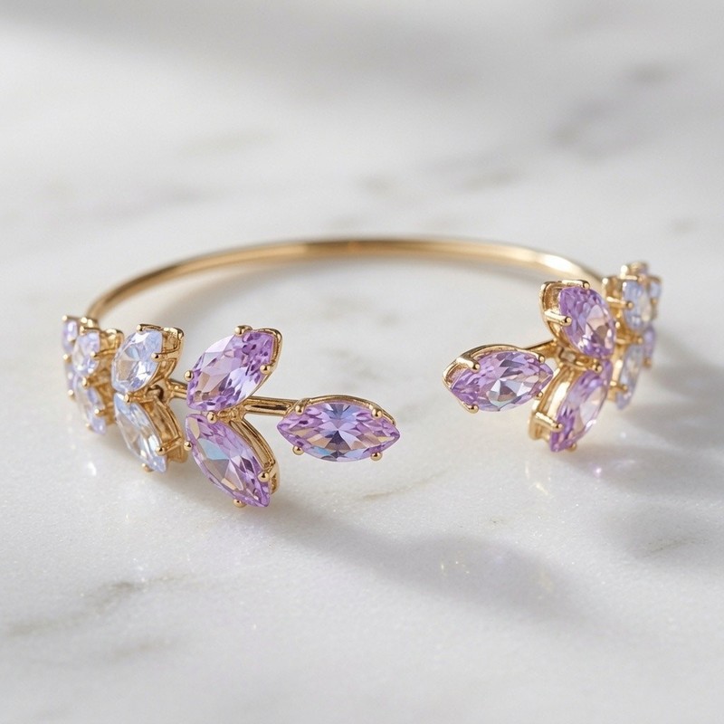 Gold N Pink Crystal Leaf Cuff Bracelet gallery