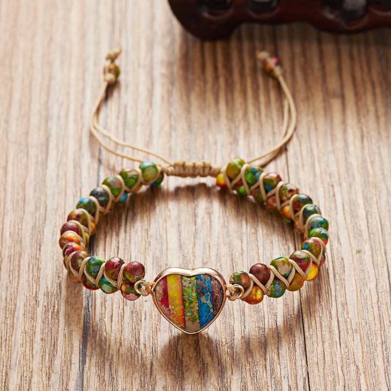 7 Chakra Handmade Braided Heart Charm Sea Sediment Healing Reiki Bracelet Gifts gallery