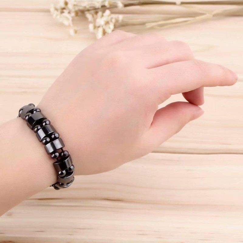 2× Magnetic Hematite Bracelet Pain Relief Powerfull Elastic Therapy Arthritis US gallery