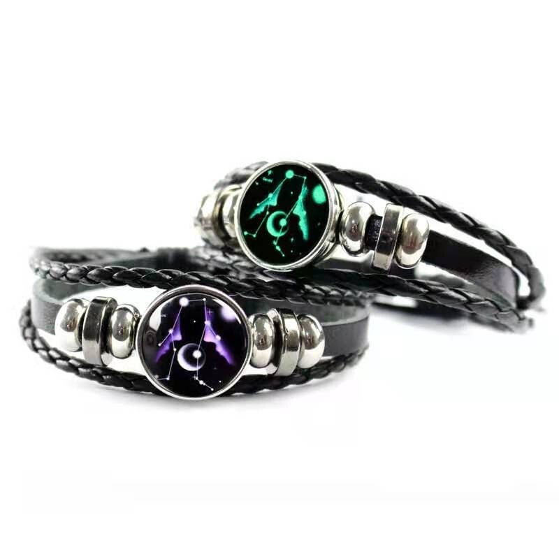 Astrological Sign Wrap Braided Leather Bracelet Cuff Bangle Adjustable Wristband gallery