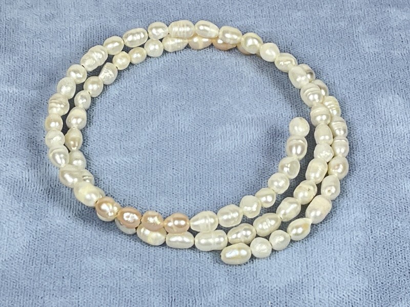Cultured Freshwater Pearl Fashion Jewelry Coil Wire Wrap Bracelet 16"/5mm Large gallery