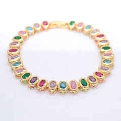 18K Yellow Gold Filled Luxury Multicolour Mystic Topaz Oval Egg Charm Bracelet