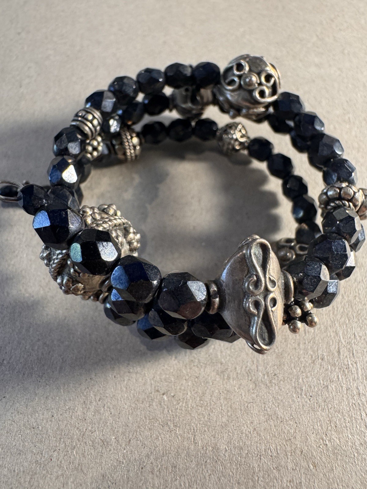 Blackstone Silvertone Black Bead Wrap Bracelet gallery