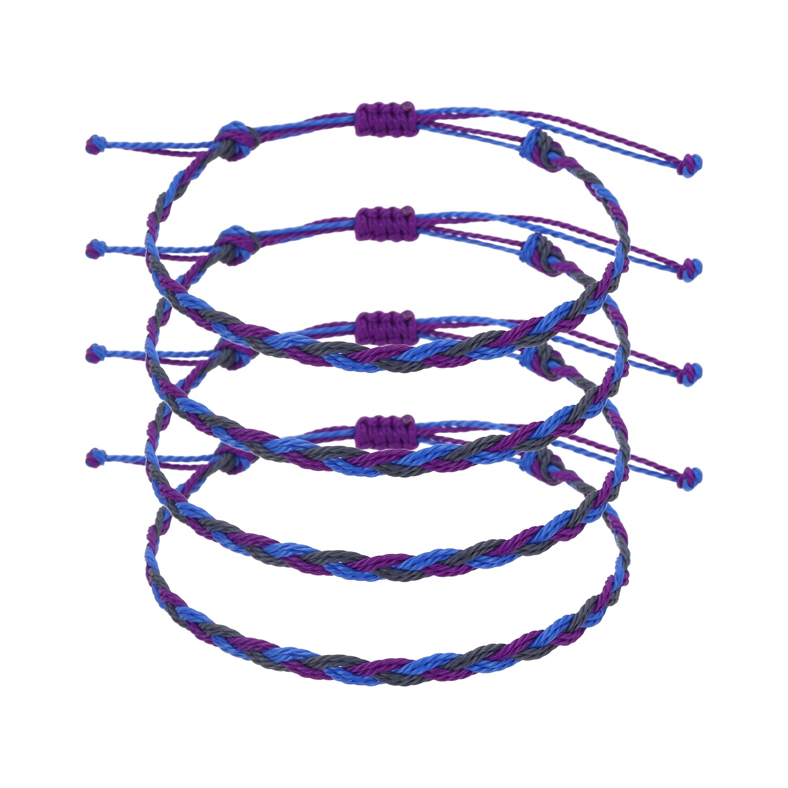 4Pcs Braided Rope Bracelets, Adjustable Woven Bracelet, Tricolor Blue-Purple gallery