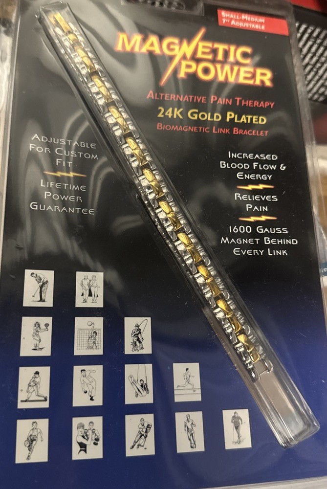 24kt Gold Plated Magnetic Link - Two-Tone Therapy Bracelet S/M 7.5” Adjustable