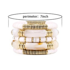White Acrylic Resin Bamboo Bracelet Women Stretch Tube Beaded Vintage Jewelry