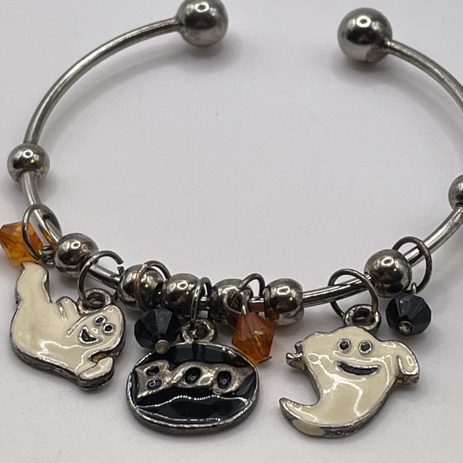 Bracelet Vintage Halloween Boo Ghosts Charm Metal Glass Bead Enamel Jewelry gallery