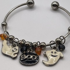 Bracelet Vintage Halloween Boo Ghosts Charm Metal Glass Bead Enamel Jewelry