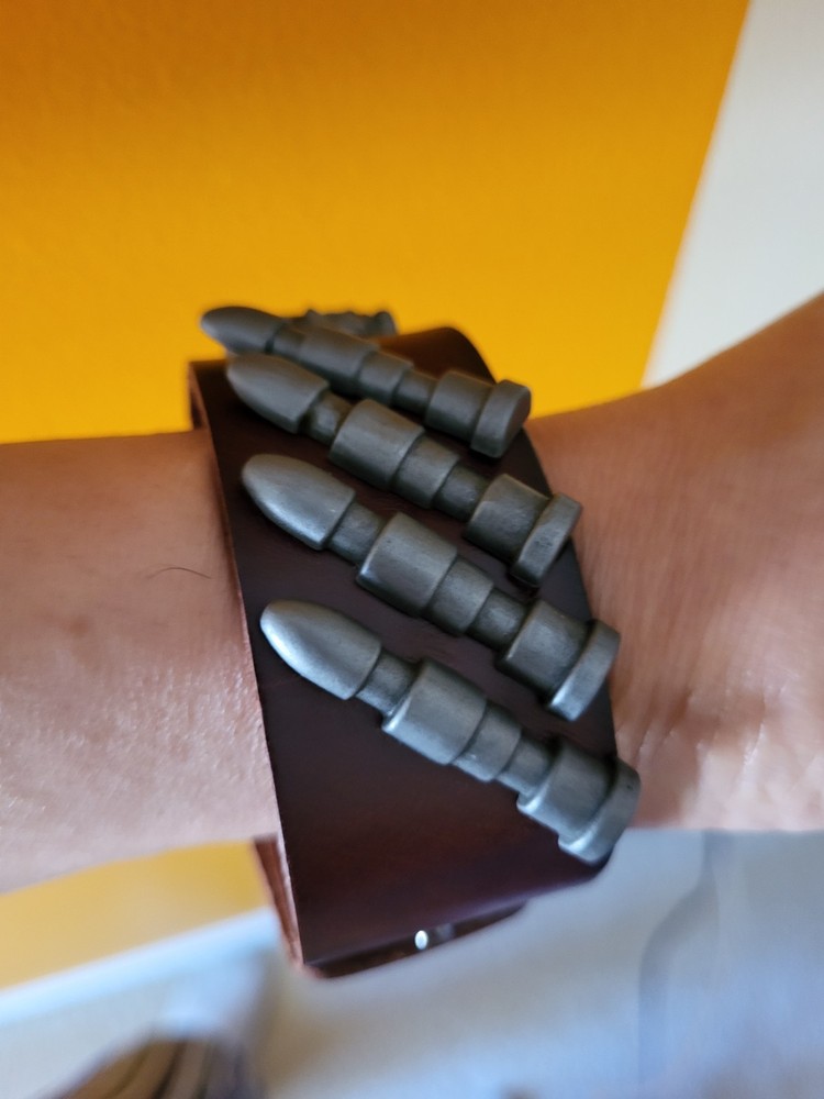 Punk Rock Biker style leather Bracelet Bullet Skull leather cuff