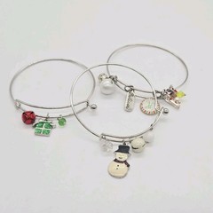CHRISTMAS Charm Bracelet 3pc lot Bangle Gift Silver tone enamel Stackable