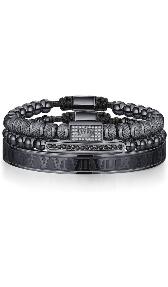 Three Black Color Bracelets/ Made Of Stainless Steel For Men