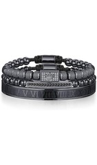 Three Black Color Bracelets/ Made Of Stainless Steel For Men