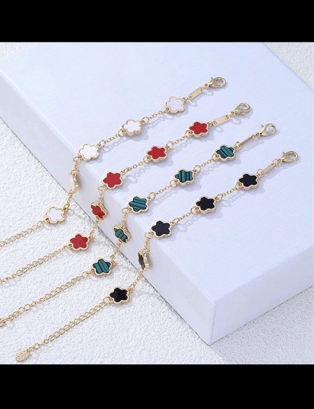 Gold Tone Clover Enamel Dangle Charm Cable Chain Bracelet 16+5cm Adjustable gallery