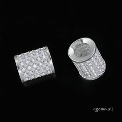 1PC Sterling Silver Pave Setting CZ Tube Charm Bead Fit European Bracelet #99242