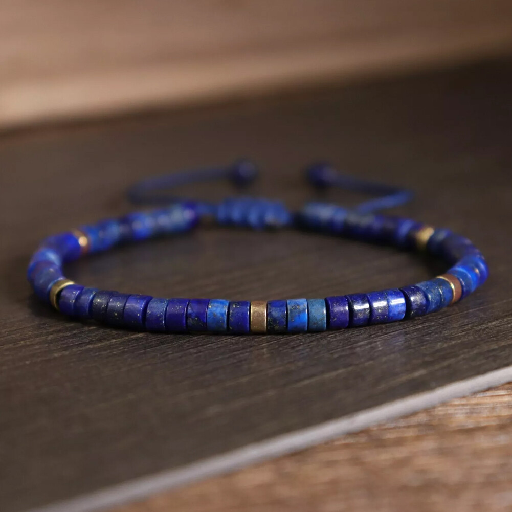 Natural Lapis Lazuli Stone Dainty Bracelet Blue Gemstone Braided bracelet USA gallery