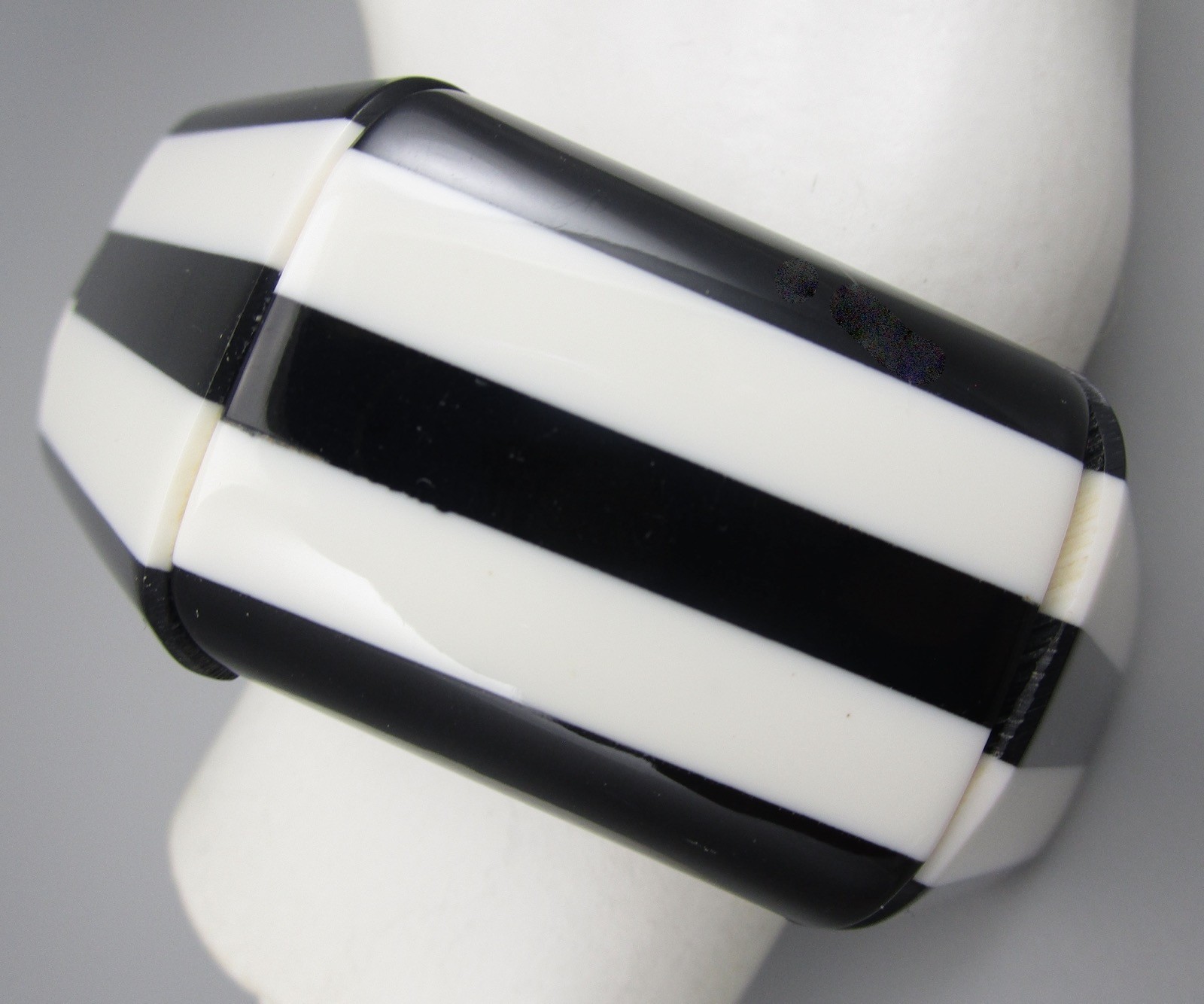  BOLD MARION GODART BLACK & WHITE STRIPE PANEL STRETCH BRACELET - FRANCE gallery