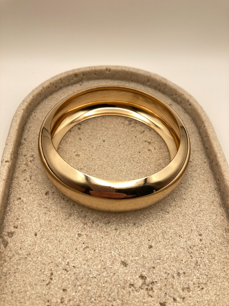 Gold Tone Domed Bangle Bracelet Wide Polished Couture Glossy Statement Chunky