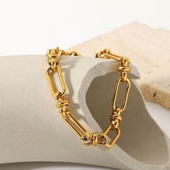 Woman 18K Gold Plated Stainless Steel Thick Rolo Link Paper Clip Bracelet 7.9”
