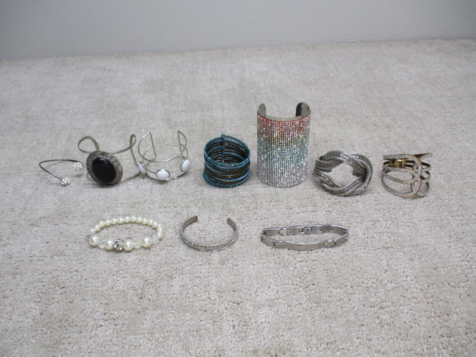Unbranded Bracelet Jewelry Lot Of 10 Rhinestone Beaded Silver Tone gallery