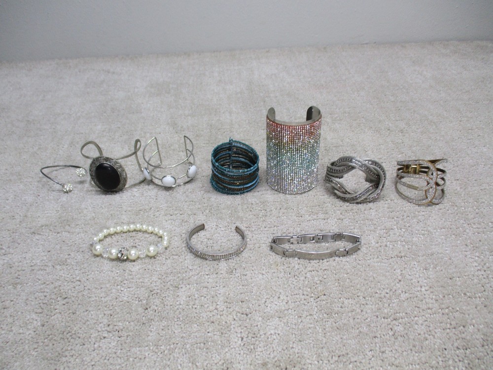 Unbranded Bracelet Jewelry Lot Of 10 Rhinestone Beaded Silver Tone