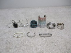 Unbranded Bracelet Jewelry Lot Of 10 Rhinestone Beaded Silver Tone