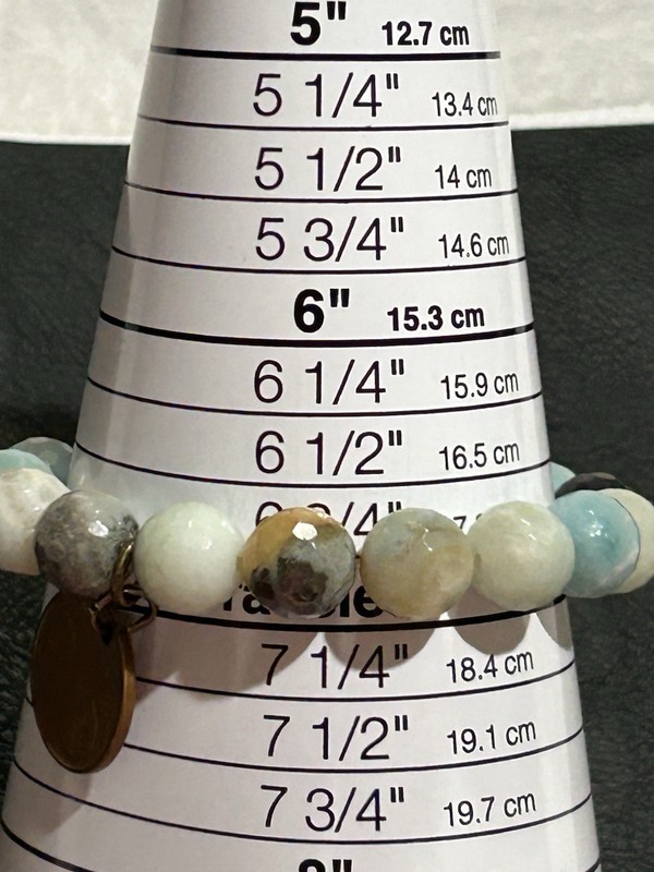EUC Multi Color Amazonite Beaded Stretch Bracelet With Spanish Coin Charm 7" gallery