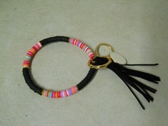 Silicone Striped Bangle Bracelet Wristlet Key Rings Keychain Black
