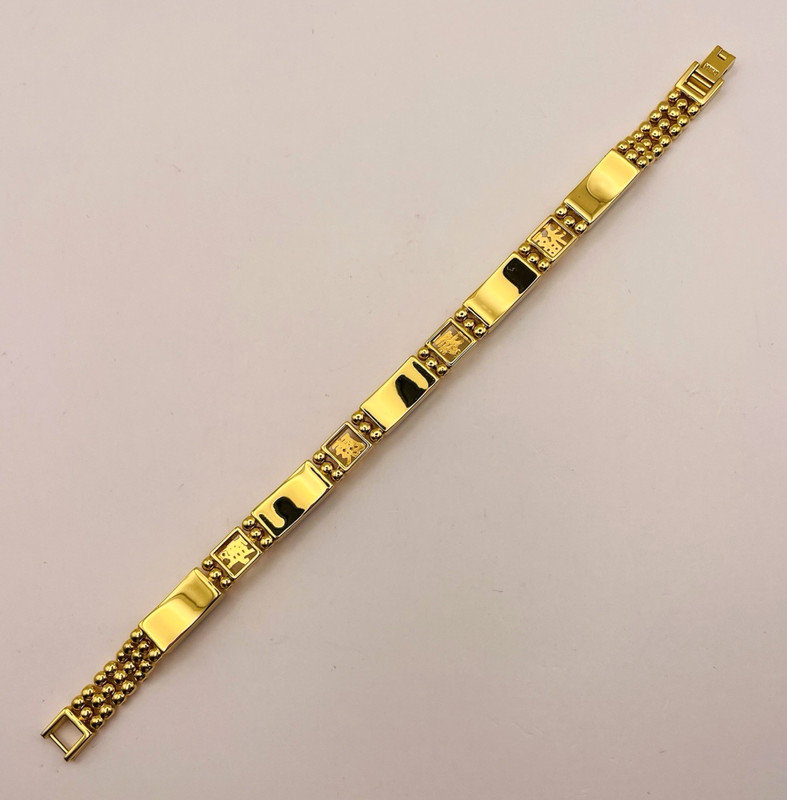 Gold Plated Jadeite Panel Link Bracelet signed China gallery