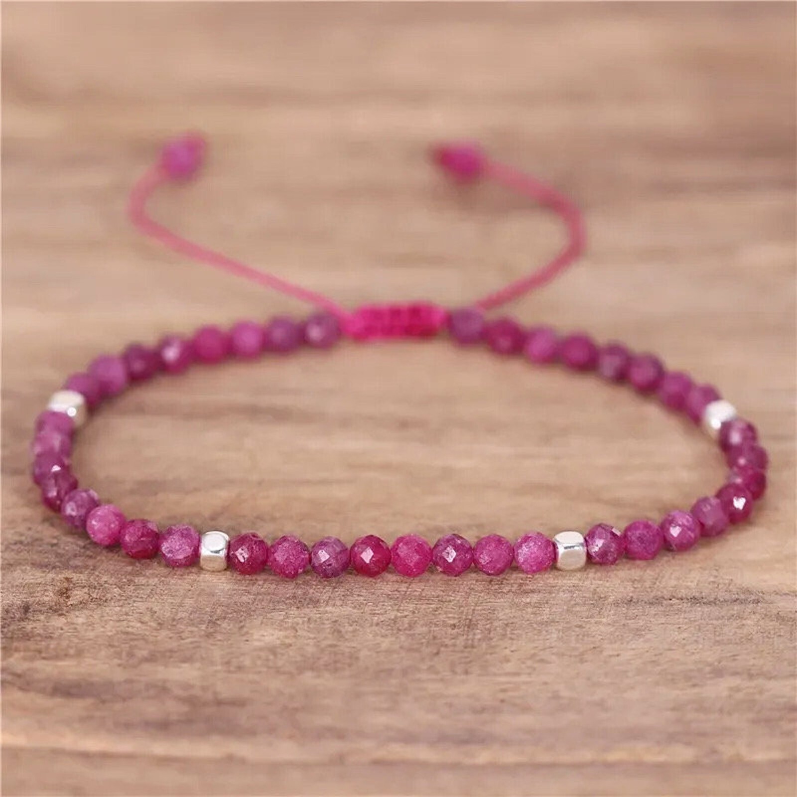 Natural 4mm Ruby Stone Beaded Bracelet Red Gemstone Braided Bracelet for Love gallery