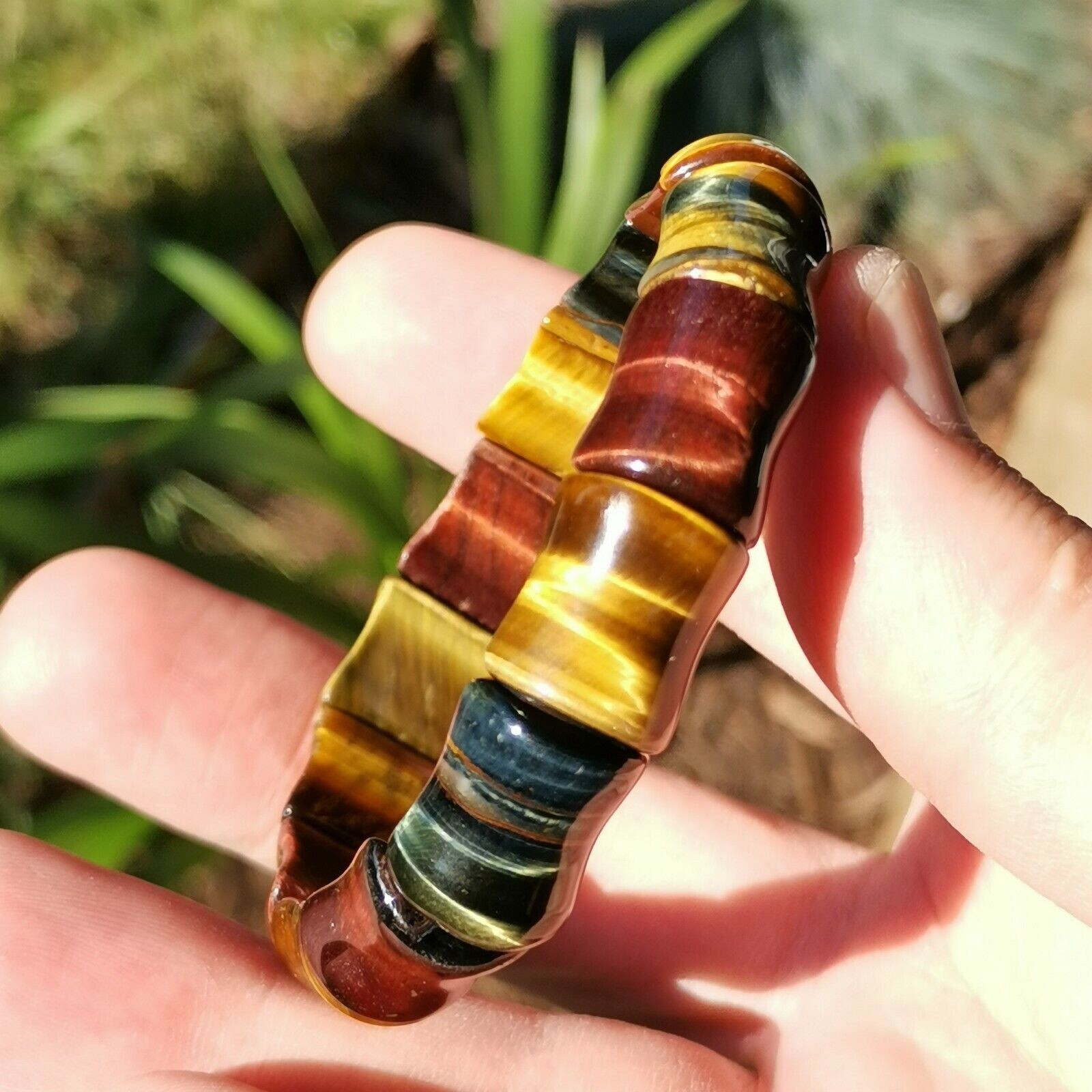 Natural Blue Red Yellow Tiger's Eye Bracelet Genuine Gemstone Crystal Healing gallery