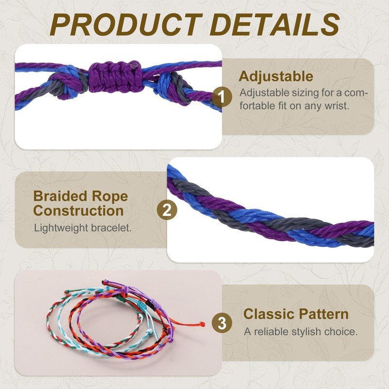 4Pcs Braided Rope Bracelets, Adjustable Woven Bracelet, Tricolor Blue-Purple gallery