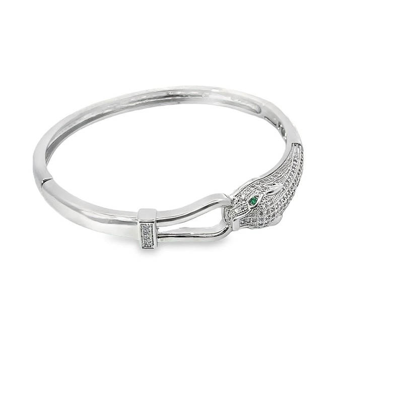 Half CZ Paved Panther Bite Bracelet (B131) gallery
