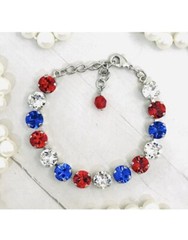 Shiny Silver Plated Patriotic Red, White, and Blue Crystal Cup Chain Bracelet