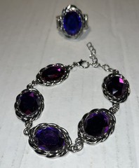 poparazzi jewelry Costume Purple Silver toneBracelet And Stretch Ring Preowned