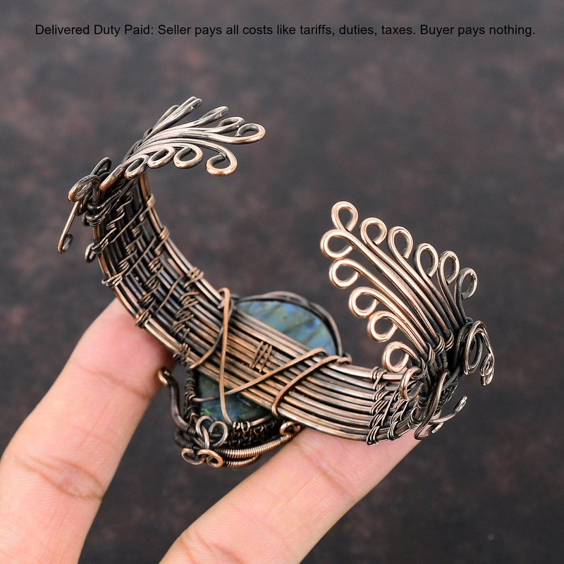 Pear Natural Labradorite Copper Sister Anniversary Engagement Bangle Bracelet gallery